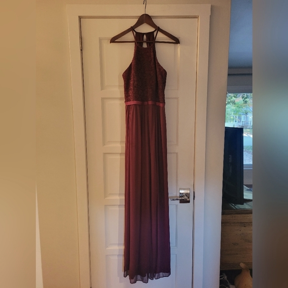 Burgundy Lace Bridesmaid Dress - Picture 1 of 4
